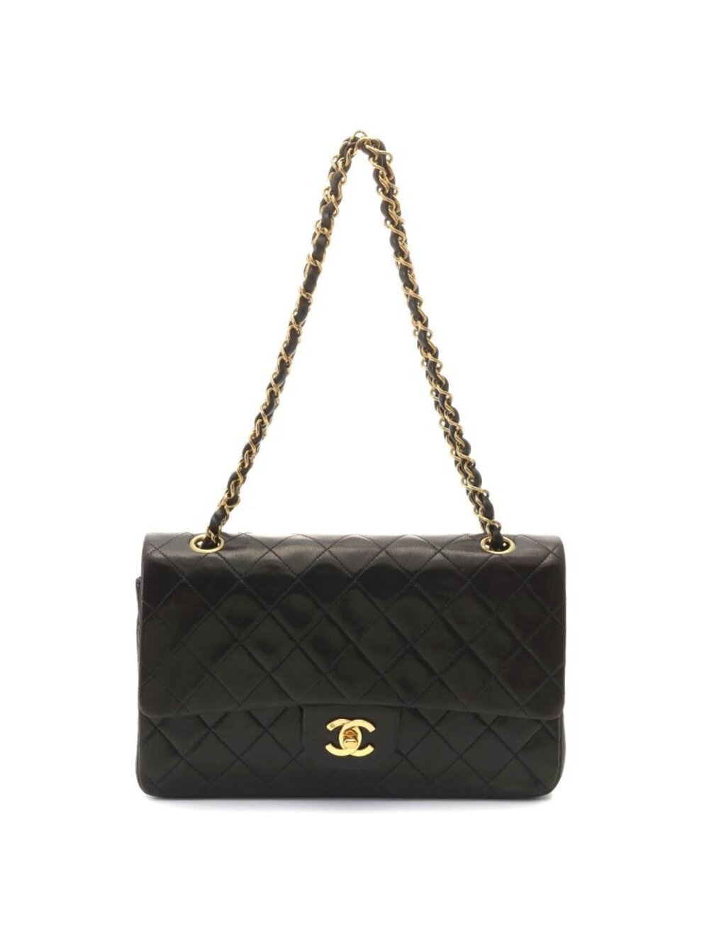 Chanel Quilted Double Flap 25 Chain Shoulder Black Lambskin Bag